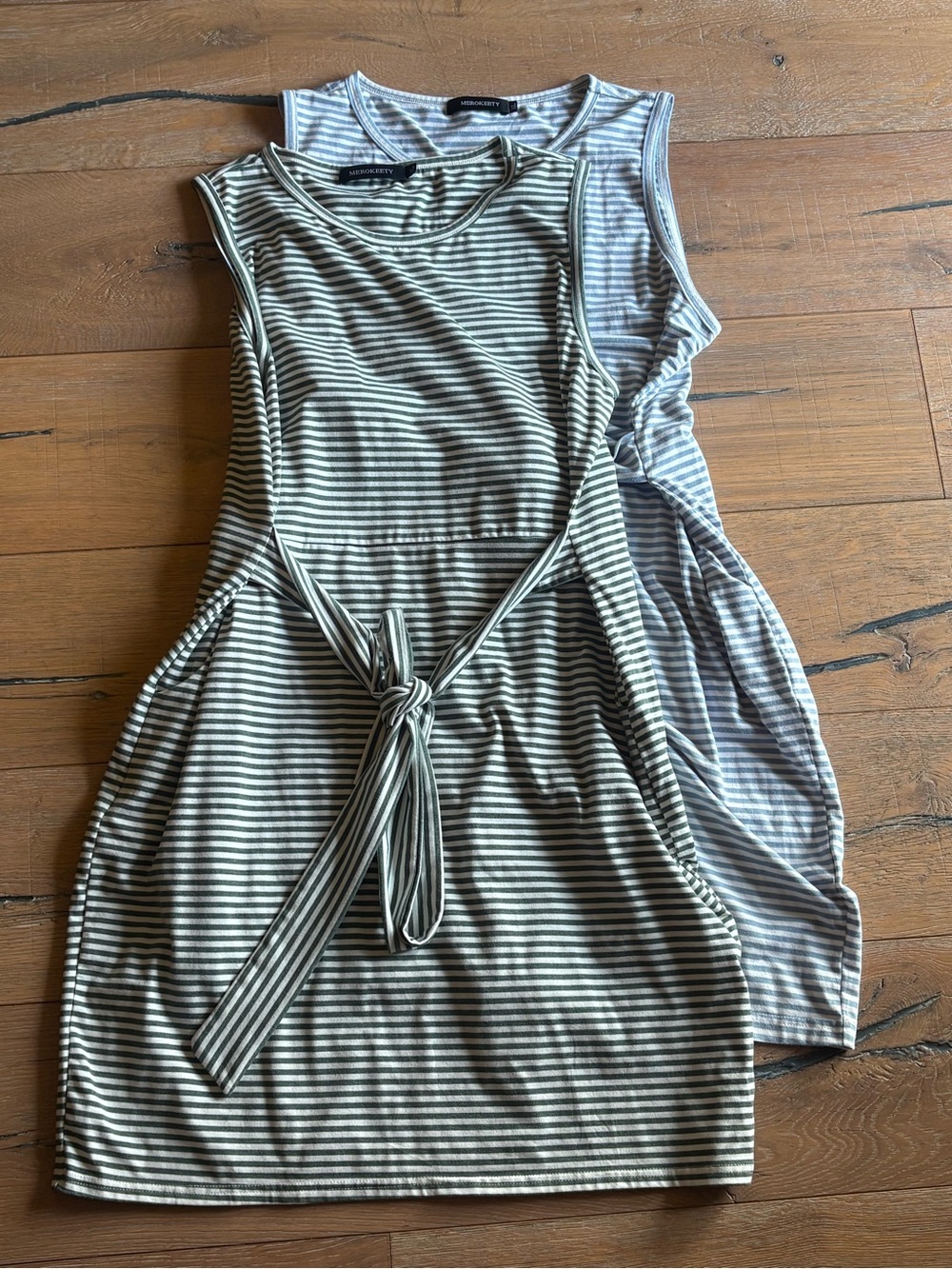 MEROKEETY Womens Summer Casual Striped Sleeveless Dress Crew Neck